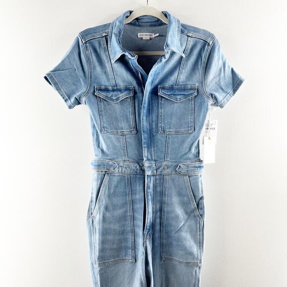 Good American Fit For Success Short Sleeve Bootcut Denim Jumpsuit Blue L - Picture 5 of 9